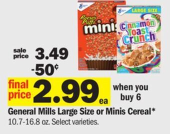 Meijer General mills large size or minis cereal offer