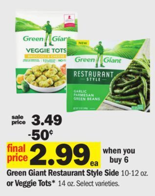 Meijer Green giant restaurant style side 10-12 oz. or veggie tots* 14 oz offer