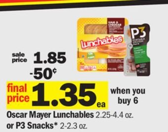Meijer Oscar mayer lunchables 2.25-4.4 oz. or p3 snacks* 2-2.3 oz offer