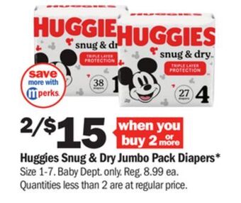 Meijer Huggies snug & dry jumbo pack diapers offer