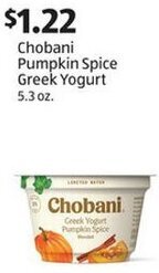 Aldi Chobani Pumpkin Spice Greek Yogurt 5.3 oz. offer