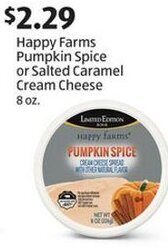 Aldi Happy Farms Pumpkin Spice or Salted Caramel Cream Cheese 8 oz. offer