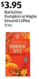 Aldi Barissimo Pumpkin or Maple Ground Coffee 12 oz. offer