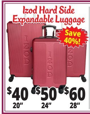 Ocean State Job Lot Izod hard side expandable luggage offer