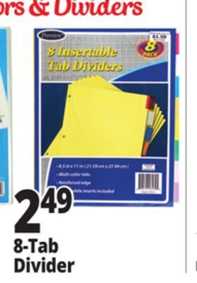 Ocean State Job Lot Premiere insertable tab dividers, 8-count offer