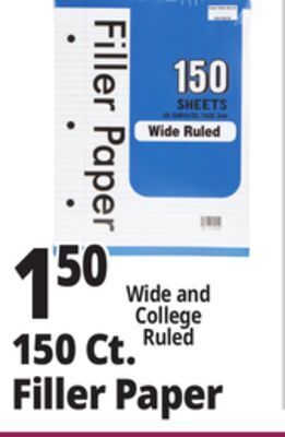 Ocean State Job Lot 150 ct. filler paper offer