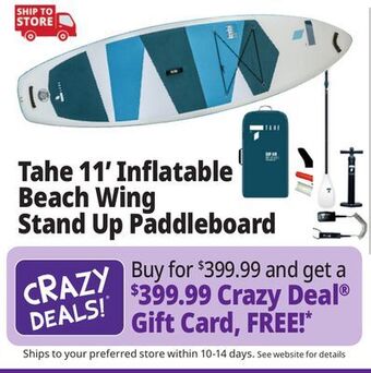 Ocean State Job Lot Tahe 11' inflatable beach wing stand up paddleboard offer