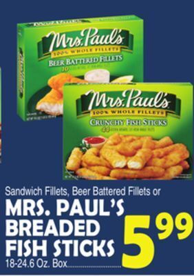Bravo Supermarkets Mrs. paul's breaded fish sticks offer