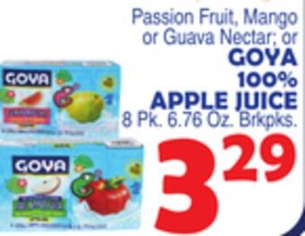 Bravo Supermarkets Goya 100% apple juice offer