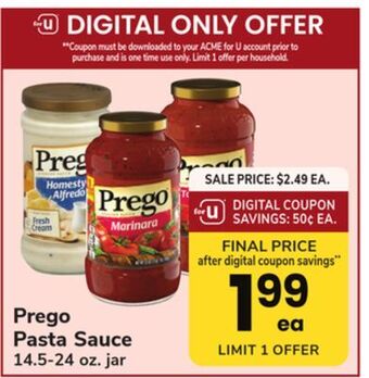 ACME Prego pasta sauce offer