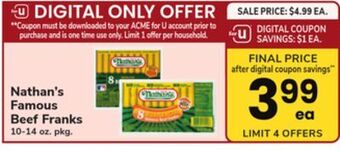 ACME Nathan's famous beef franks offer