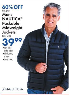 Boscov's Mens nautica packable midweight jackets offer