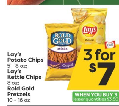 Weis Markets Lay's potato chips 5-8 oz lay's kettle chips 8 oz rold gold pretzels 10-16 oz offer