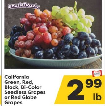 Weis Markets California green, red, black, bi-color seedless grapes or red globe grapes offer