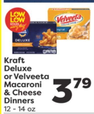 Weis Markets Kraft deluxe or velveeta macaroni & cheese dinners offer