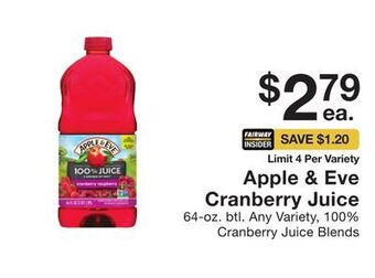 Fairway Store Market Apple & eve cranberry juice offer