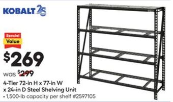 Lowe's 4-tier 72-in h x 77-in w x 24-in d steel shelving unit offer