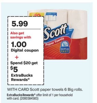 CVS Scott paper towels 6 big rolls offer