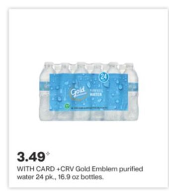 CVS Gold emblem purified water 24 pk., 16.9 oz bottles offer