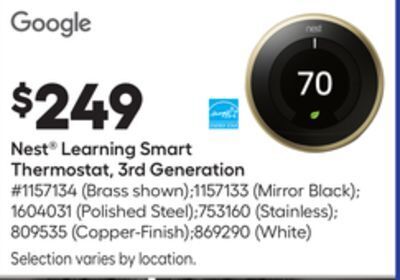 Lowe's Nest learning smart thermostat, 3rd generation offer