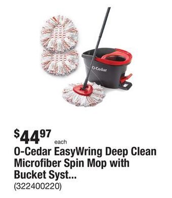 The Home Depot O-cedar easywring deep clean microfiber spin mop with bucket system and 2 extra deep clean mop head refills offer