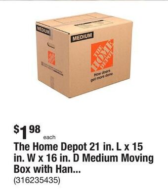 The Home Depot The home depot 21 in. l x 15 in. w x 16 in. d medium moving box with handles offer