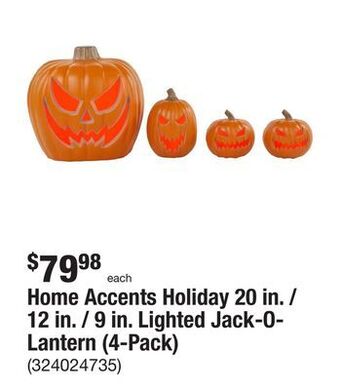 The Home Depot Home accents holiday 20 in. / 12 in. / 9 in. lighted jack-o-lantern (4-pack) offer