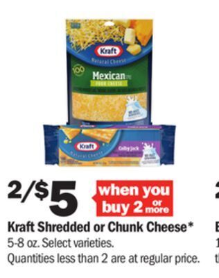Meijer Kraft shredded or chunk cheese offer