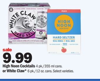Meijer High noon cocktails 4 pk./355 ml. cans. or white claw* 6 pk./12 oz. cans offer