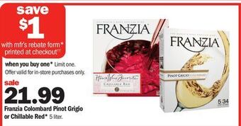 Meijer Franzia colombard pinot grigio or chillable red offer