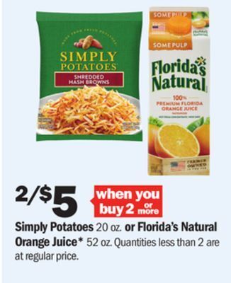 Meijer Simply potatoes 20 oz. or florida's natural orange juice* 52 oz offer