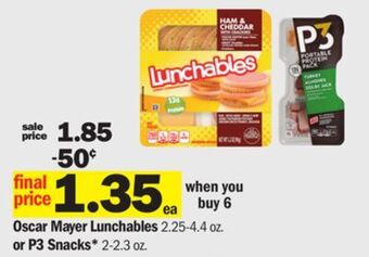Meijer Oscar mayer lunchables 2.25-4.4 oz or p3 snacks* 2-2.3 oz offer