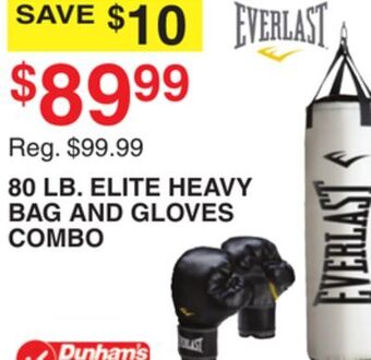 Dunham's Sports Everlast 80 lb. elite heavy bag and gloves combo offer