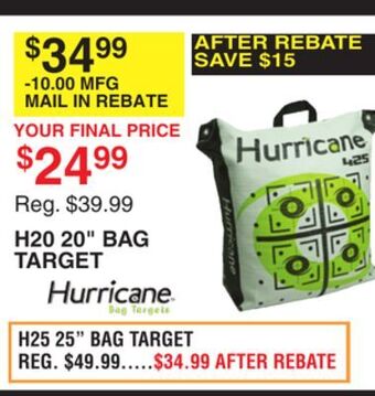 Dunham's Sports Hurricane h20 20 bag target offer