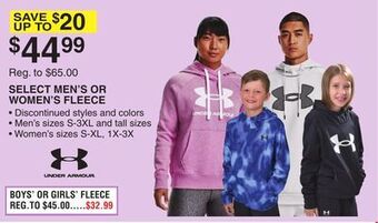 Dunham's Sports Under armour select men's or women's fleece offer