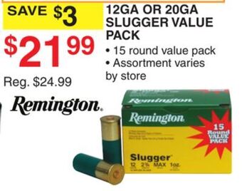 Dunham's Sports Remington 12ga or 20ga slugger value pack offer