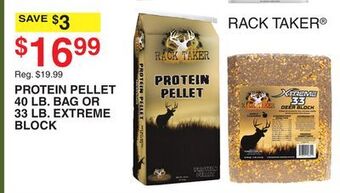 Dunham's Sports Rack taker protein pellet 40 lb. bag or 33 lb. extreme block rack taker offer
