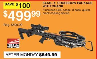 Dunham's Sports Killer instinct fatal-x crossbow package with crank offer
