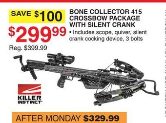 Dunham's Sports Killer instinct bone collector 415 crossbow package with silent crank offer