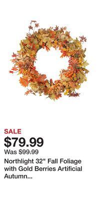 BJ’s Northlight 32 fall foliage with gold berries artificial autumn twig wreath offer