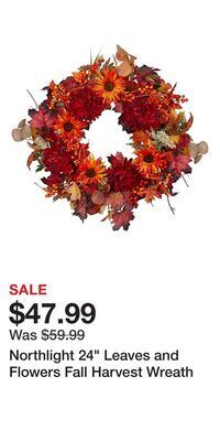 BJ’s Northlight 24 leaves and flowers fall harvest wreath offer
