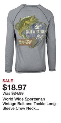 Cabela's World wide sportsman vintage bait and tackle long-sleeve crew neck t-shirt for men offer