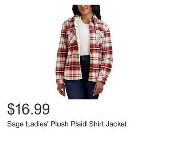Costco Sage ladies' plush plaid shirt jacket offer