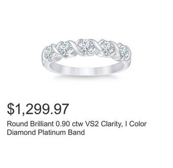Costco Round brilliant 0.90 ctw vs2 clarity, i color diamond platinum band offer