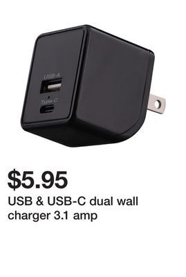 Five Below Usb & usb-c dual wall charger 3.1 amp offer