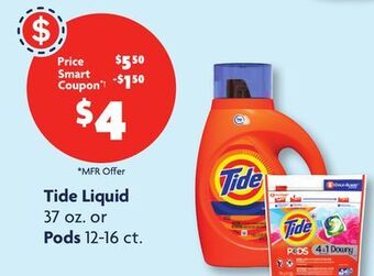 Family Dollar Tide liquid 37 oz. or pods 12-16 ct offer
