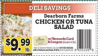 Dearborn Market Dearborn farms chicken or tuna salad offer