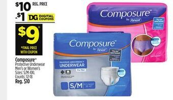 Dollar General Composure protective underwear men's or women's offer