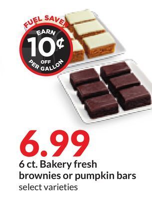 Hy-Vee 6 ct. bakery fresh brownies or pumpkin bars offer