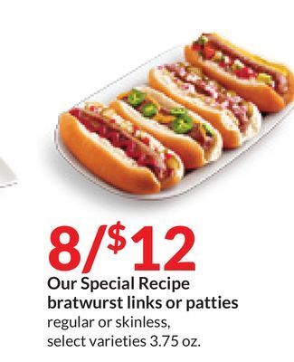 Hy-Vee Our special recipe bratwurst links or patties offer